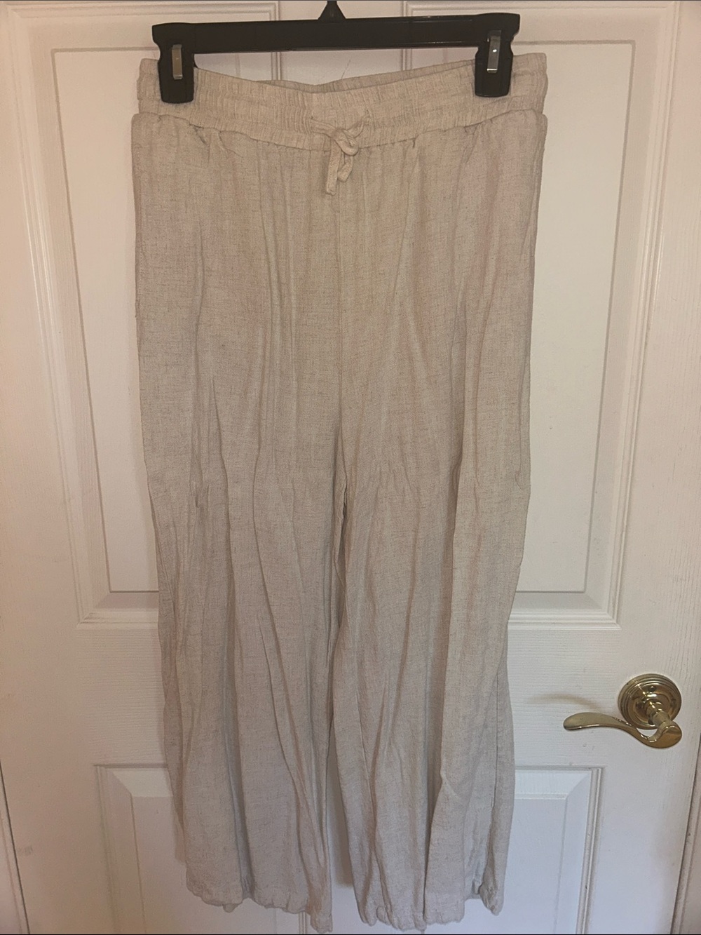 SHEIN Light Beige Wide-Leg Linen-Blend Pants